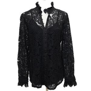 Soft Surroundings Black Embroidered Lasalle Lace Shirt & Cami Size Medium